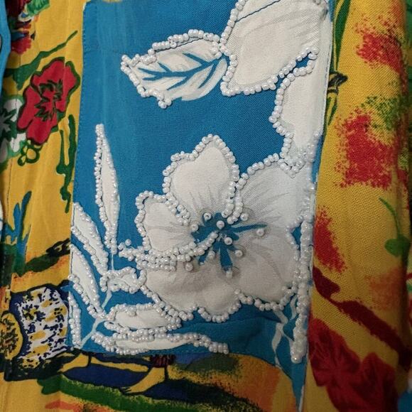 Surya Patchwork Hawaiian Shirt M Beaded Embroidery Surf Aloha Vtg Art Unisex - Picture 4 of 10